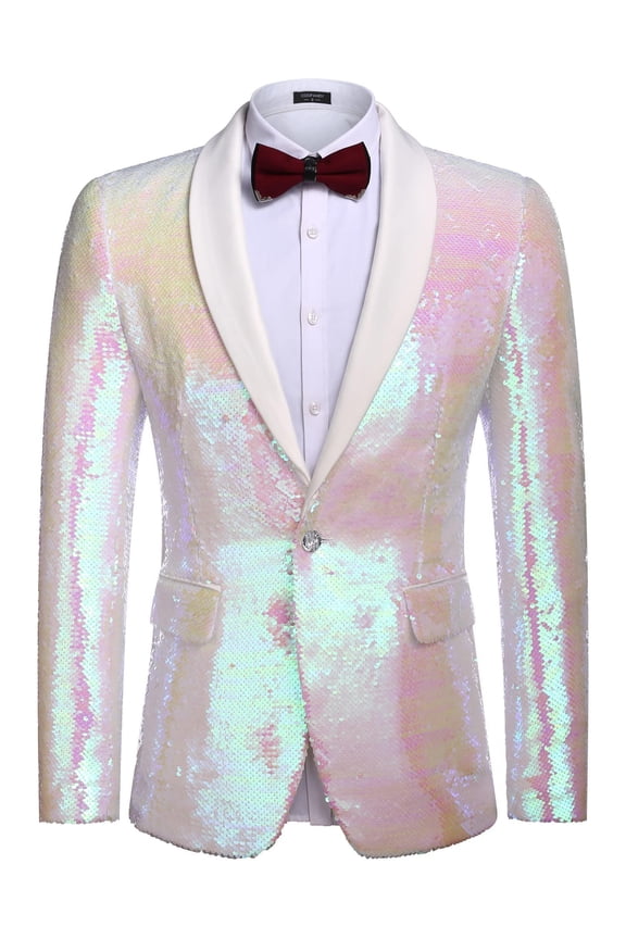 Men's Shiny Sequins Suit Jacket Blazer One Button Banquet Prom Tuxedo New Year Dinner Party Tuxedo Blazer