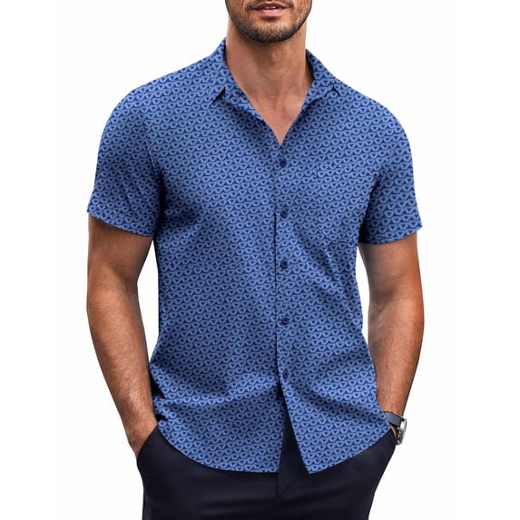COOFANDY Men's Short Sleeve Button Down Shirts Wrinkle Free Casual Polka Dot Print Dress Shirt with Pocket