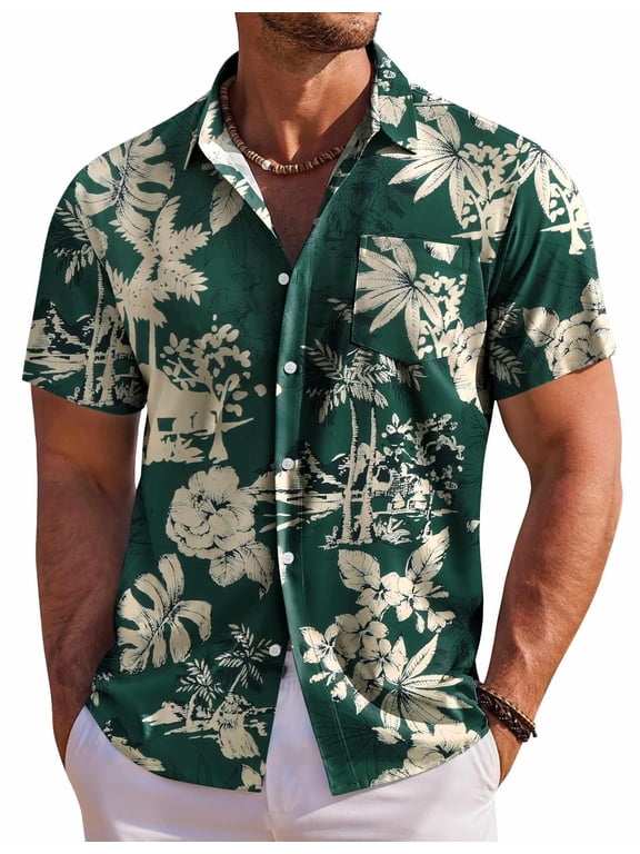 Men's Short Sleeve Button Down Shirts Wrinkle Free Hawaiian Shirts for Men