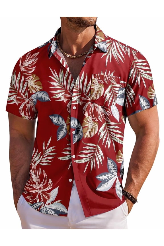 Mens Hawaiian Shirt Short Sleeve Button Down Shirt Summer Beach Shirt