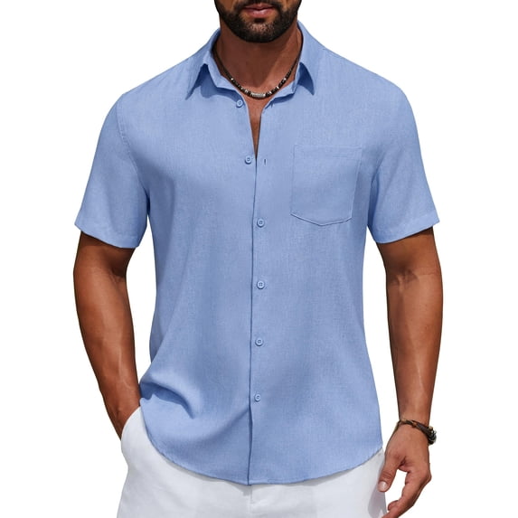 COOFANDY Men's Short Sleeve Casual Button Down Shirts Summer Beach Wedding Textured Linen Shirt for Men