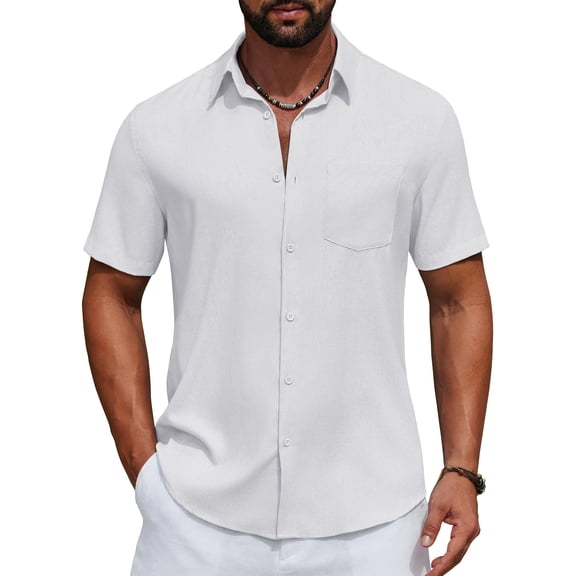 COOFANDY Men's Short Sleeve Casual Button Down Shirts Summer Beach Wedding Textured Linen Shirt for Men