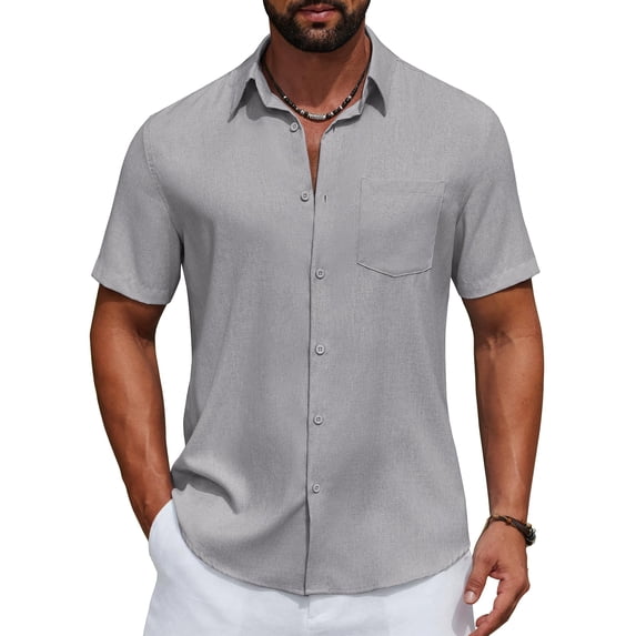 COOFANDY Men's Short Sleeve Casual Button Down Shirts Summer Beach Wedding Textured Linen Shirt for Men