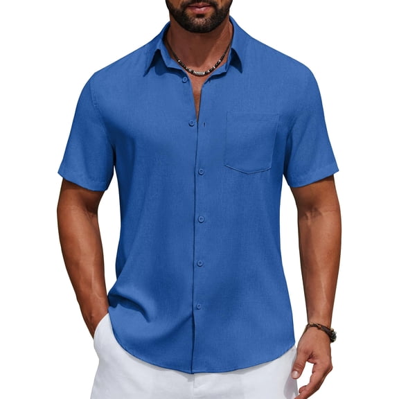 COOFANDY Men's Short Sleeve Casual Button Down Shirts Summer Beach Wedding Textured Linen Shirt for Men