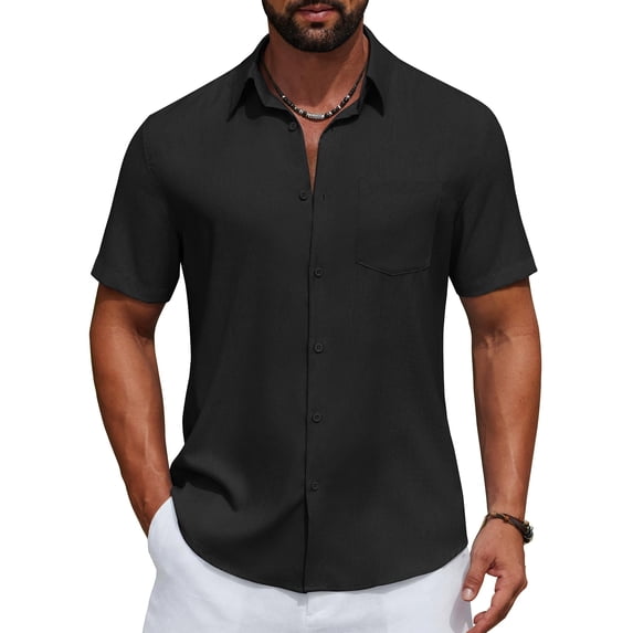 COOFANDY Men's Short Sleeve Casual Button Down Shirts Summer Beach Wedding Textured Linen Shirt for Men