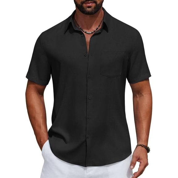 COOFANDY Men's Short Sleeve Casual Button Down Shirts Summer Beach Wedding Textured Linen Shirt for Men