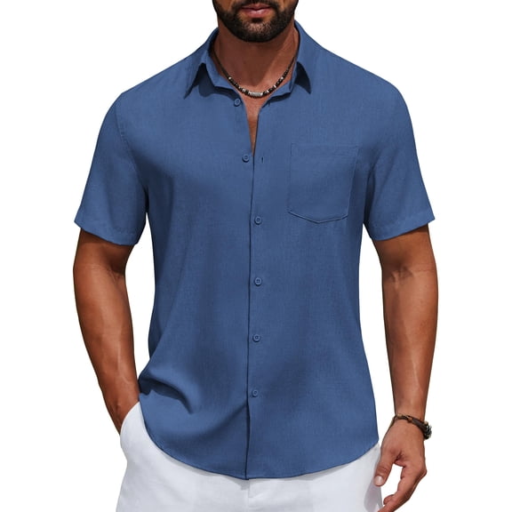 COOFANDY Men's Short Sleeve Casual Button Down Shirts Summer Beach Wedding Textured Linen Shirt for Men
