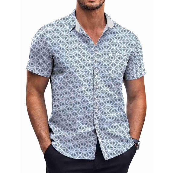 COOFANDY Men's Short Sleeve Dress ShirtsPolka Dot Print Shirt Casual Button Down Shirts with Pocket