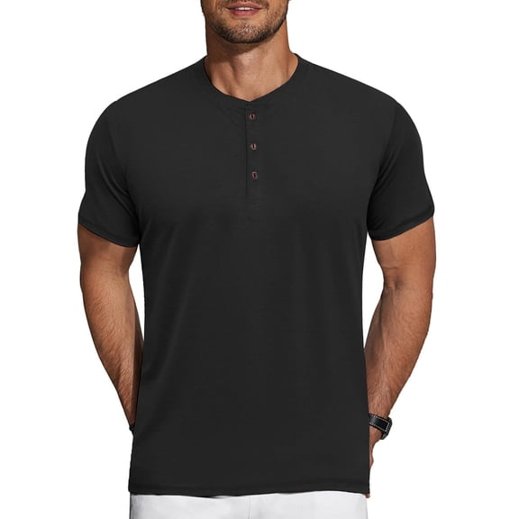 COOFANDY Men's Short Sleeve Henley Shirts Basic Tee Summer Solid Button T Shirts Lightweight Shirts