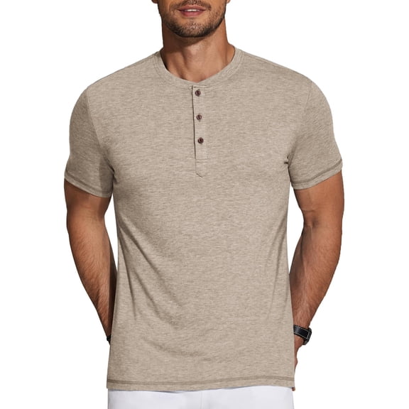 COOFANDY Men's Short Sleeve Henley Shirts Basic Tee Summer Solid Button T Shirts Lightweight Shirts