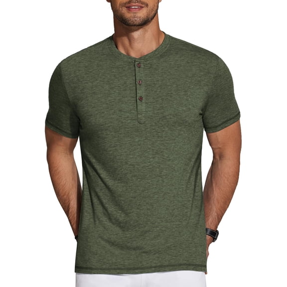 COOFANDY Men's Short Sleeve Henley Shirts Basic Tee Summer Solid Button T Shirts Lightweight Shirts