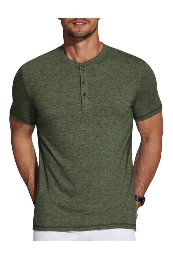 Men's Short Sleeve Henley Shirts Basic Tee Summer Solid Button T Shirts Lightweight Shirts