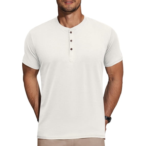 COOFANDY Men's Short Sleeve Henley Shirts Basic Tee Summer Solid Button T Shirts Lightweight Shirts