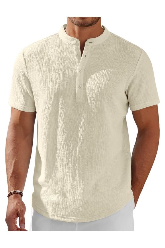 Men's Short Sleeve Henley Summer Cool Shirt Solid Color Casual Beach Hippie T-Shirts