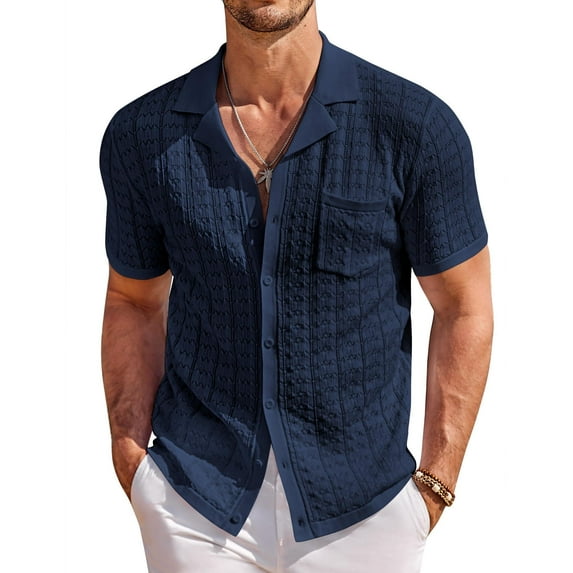 COOFANDY Men's Short Sleeve Knit Polo Shirt Vintage Button Down Casual Summer Polo Beach Tops