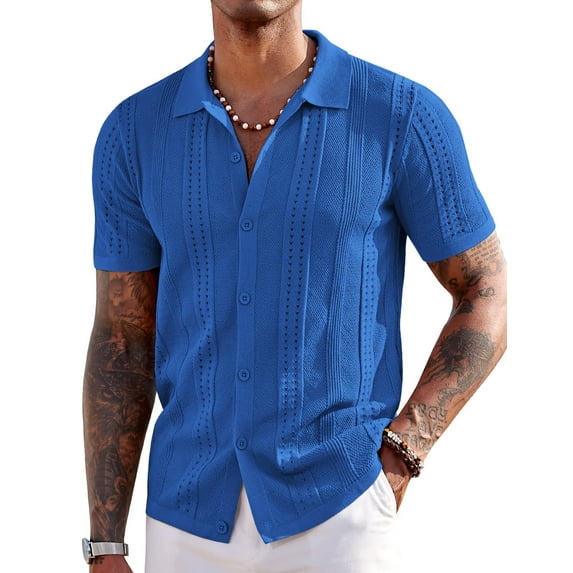 COOFANDY Men's Short Sleeve Knit Polo Shirts Vintage Lightweight Breathable Button Down Cardigan Golf Shirts