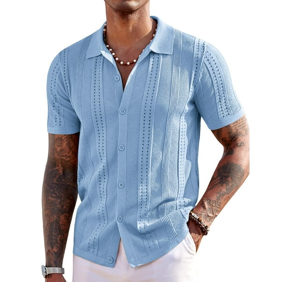COOFANDY Men's Short Sleeve Knit Polo Shirts Vintage Lightweight Breathable Button Down Cardigan Golf Shirts
