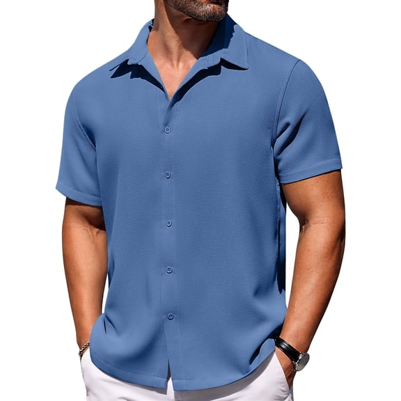 COOFANDY Mens Casual Shirts Button Down Short Sleeve Untucked Shirt Summer Beach Linen Stretch Clothing