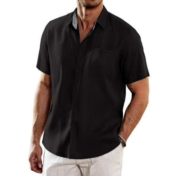 COOFANDY Mens Shirt Casual Linen Button Down Beach