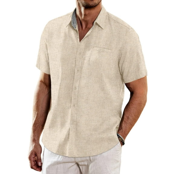 COOFANDY Men's Vacation Shirts Casual Button Down Shirts Short Sleeve Beach Linen Shirts