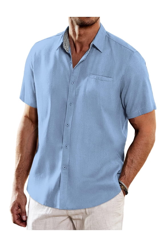 Men's Casual Linen Button Down Shirt Short Sleeve Beach Shirt