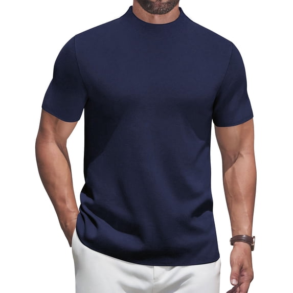 COOFANDY Men's Short Sleeve Mock Turtleneck Knit Sweater Casual Pullover T-Shirts Solid Lightweight Tee