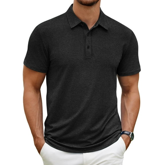 COOFANDY Men's Black Golf Polo Shirts Short Sleeve Quick-Dry Performance Tactical Shirts Collared Tennis T-Shirt Top