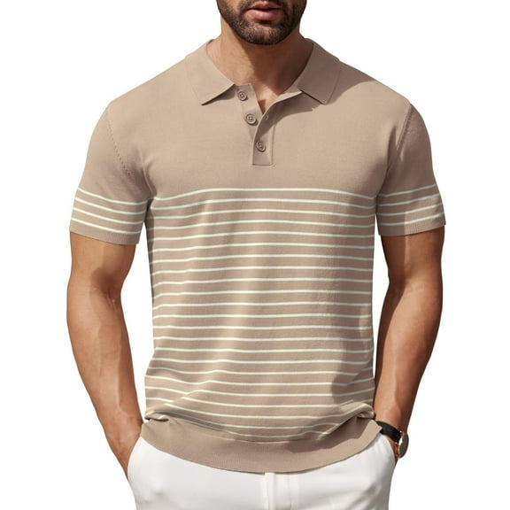 COOFANDY Men's Short Sleeve Polo Shirts Vintage Knitted Shirt Casual Button Down Golf Shirts