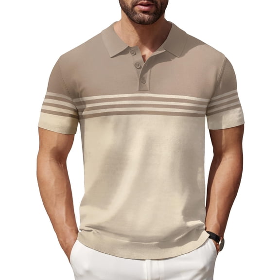 COOFANDY Mens Striped Polo Shirts Short Sleeve Striped Textured Pullover Golf Polo T Shirts