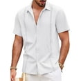 thumbnail image 1 of Coshow Men's Short Sleeve Shirt Casual Button Down Cuban Guayabera Summer Refreshing Beach Shirt, 1 of 5
