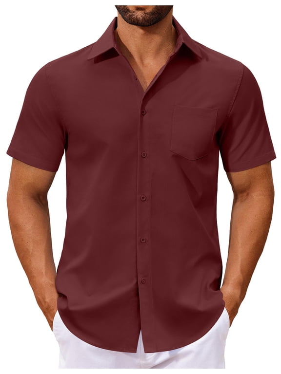 Men's Short Sleeve Shirt Casual Button Down Shirts Untucked Dress Shirts
