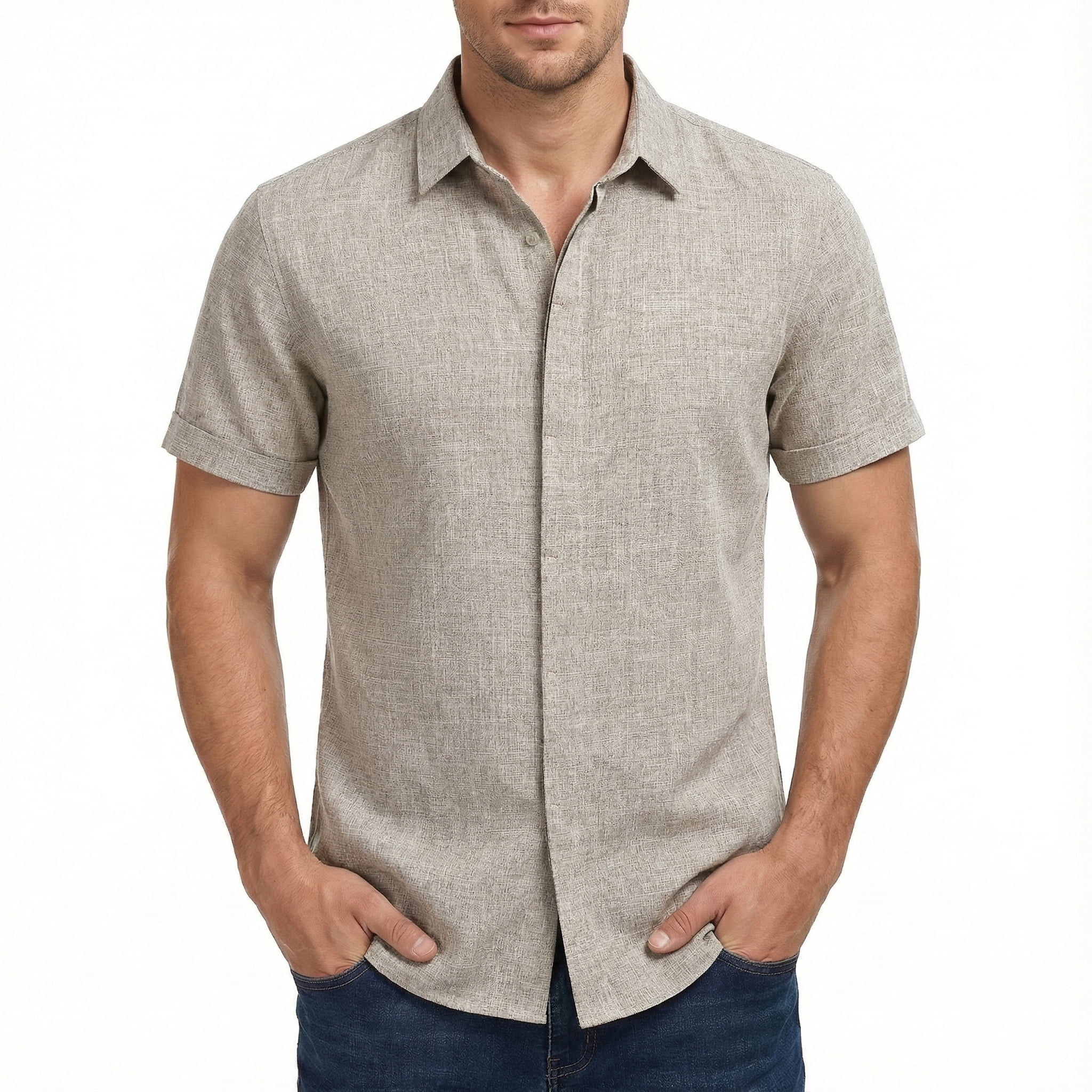 COOFANDY Men's Linen Shirts Short Sleeve Casual Shirts Button Down Shirt for Men Beach Summer Wedding Shirt Black
