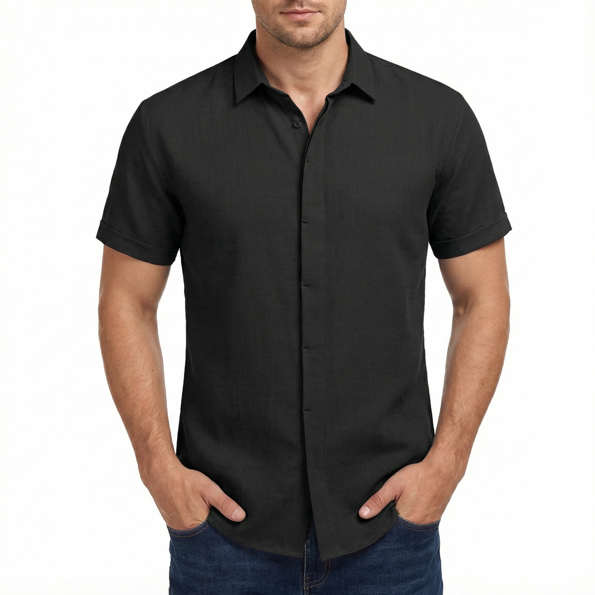 COOFANDY Men's Short Sleeve Linen Shirts Casual Button Down Shirt Summer Beach Tops Stone