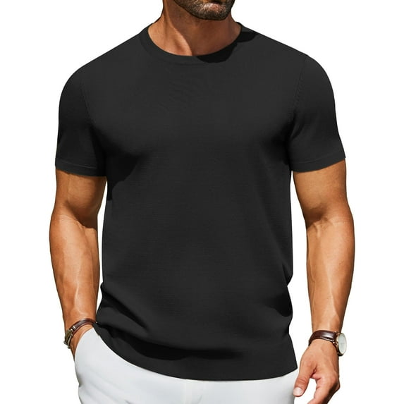 COOFANDY Men's Short Sleeve Sweater Crewneck Pullover Lightweight Fashion Knit Top Solid Casual Basic Tees