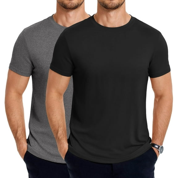 COOFANDY Men's Crew Neck T-Shirts Short Sleeve 2 Pack Casual Summer Slim Fit Basic Tee Shirt