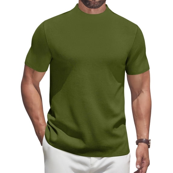COOFANDY Men's Short Sleeve Turtleneck Sweater Casual Pullover Basic T-Shirts Thermal Tops for Men