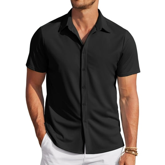 COOFANDY Men's Untucked Shirts Short Sleeve Regular Fit Summer Button Down Shirts