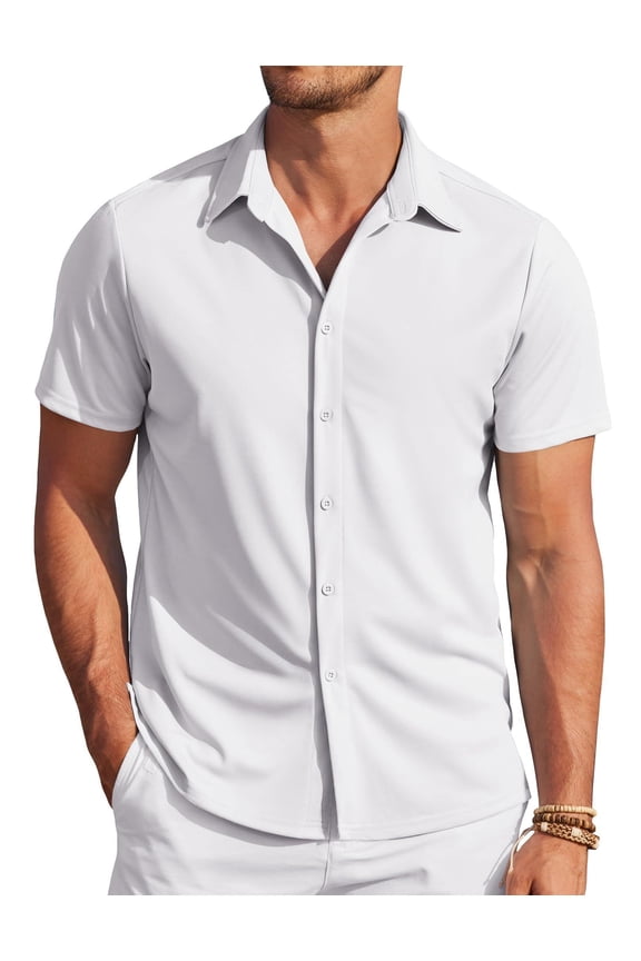 Men's Untucked Shirts Short Sleeve Regular Fit Summer Button Down Shirts