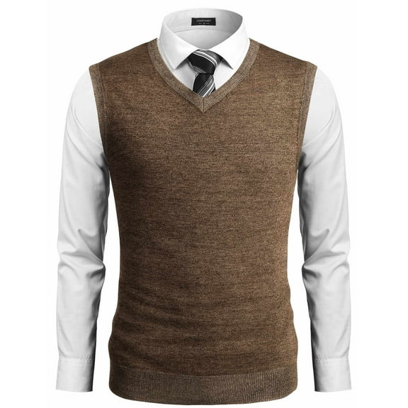 COOFANDY Men's Sleeveless Sweater Vest Lightweight V-Neck Cotton Vest Pullover Brown XXL