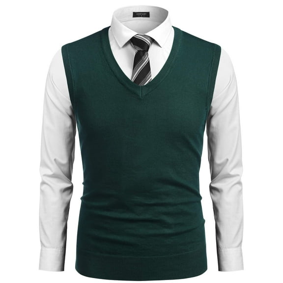 COOFANDY Men's Sleeveless Sweater Vest Lightweight V-Neck Cotton Vest Pullover Green L