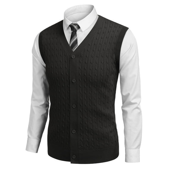 COOFANDY Men's Sleeveless Sweater Vest V-Neck Casual Cable Knit Button Down Cardigan Vest