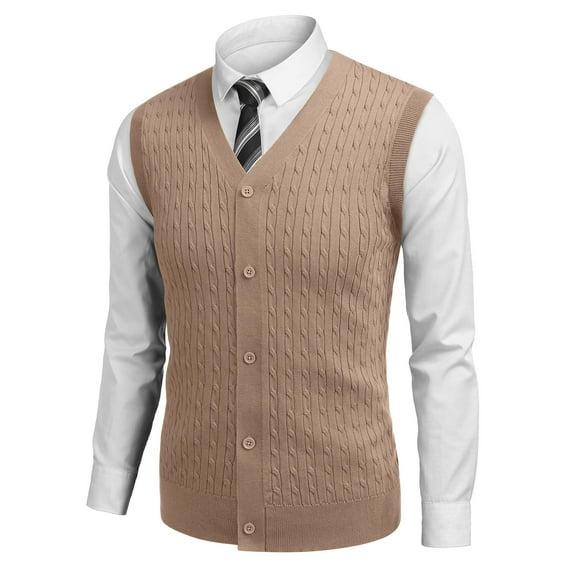 COOFANDY Men's Sleeveless Sweater Vest V-Neck Casual Cable Knit Button Down Cardigan Vest