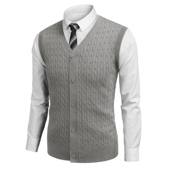 COOFANDY Men's Sleeveless Sweater Vest V-Neck Casual Cable Knit Button Down Cardigan Vest