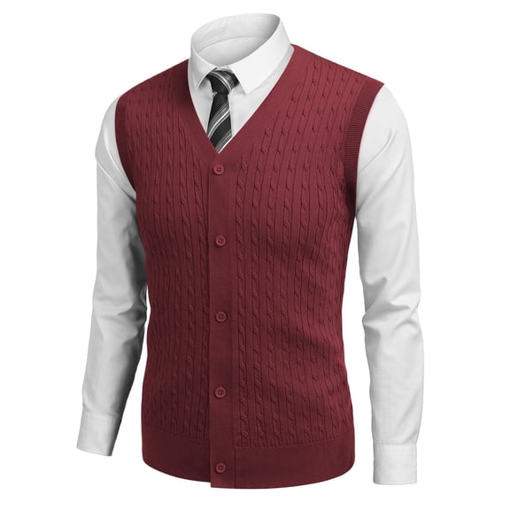 COOFANDY Men's Sleeveless Sweater Vest V-Neck Casual Cable Knit Button Down Cardigan Vest