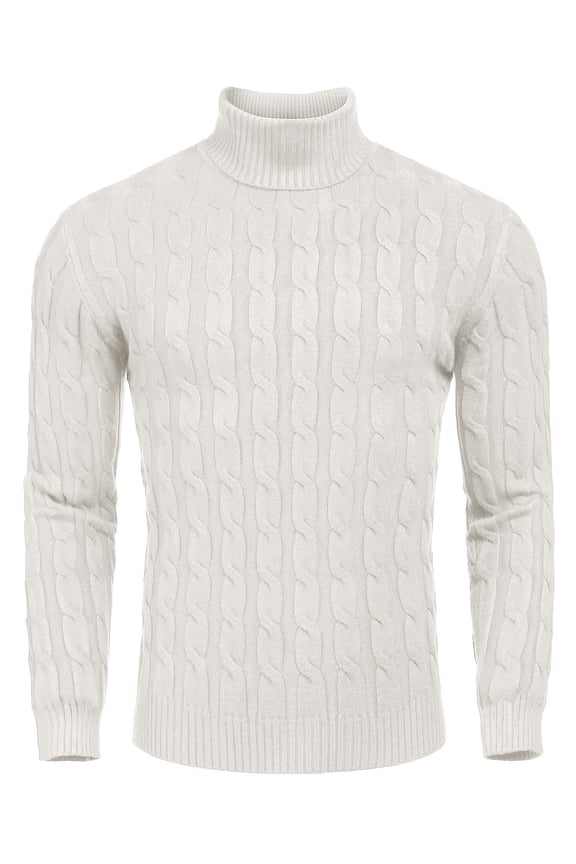 Men's Slim Fit Turtleneck Long Sleeve Sweater Casual Twisted Knitted Pullover Sweaters