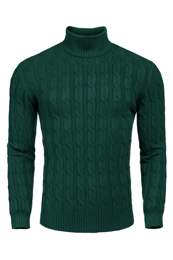 Men's Slim Fit Turtleneck Long Sleeve Sweater Casual Twisted Knitted Pullover Sweaters