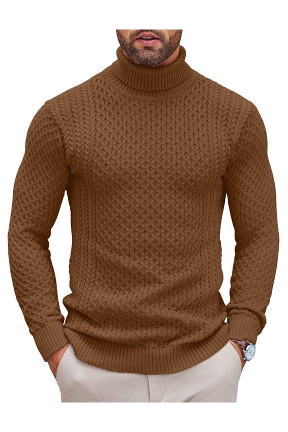 Men's Slim Fit Turtleneck Sweater - Solid Casual Knitted Twisted Pullover