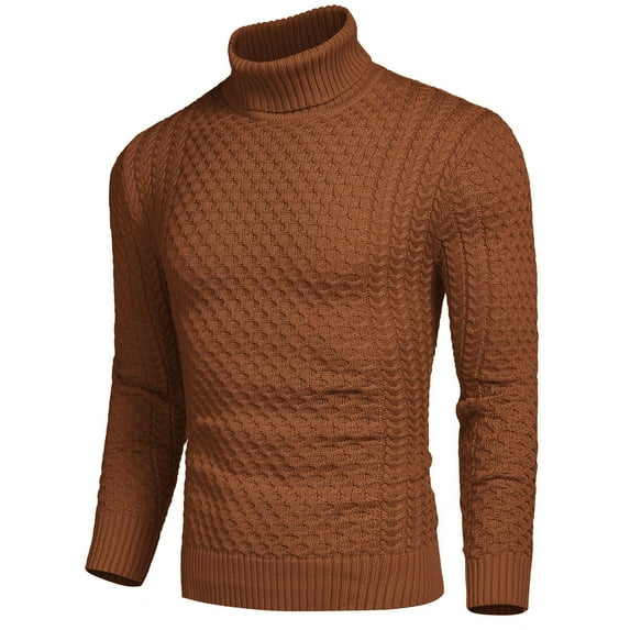 COOFANDY Men's Slim Fit Turtleneck Sweater - Solid Casual Knitted Twisted Pullover