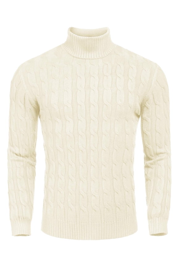 Men's Slim Fit Turtleneck Long Sleeve Sweater Casual Twisted Knitted Pullover Sweaters