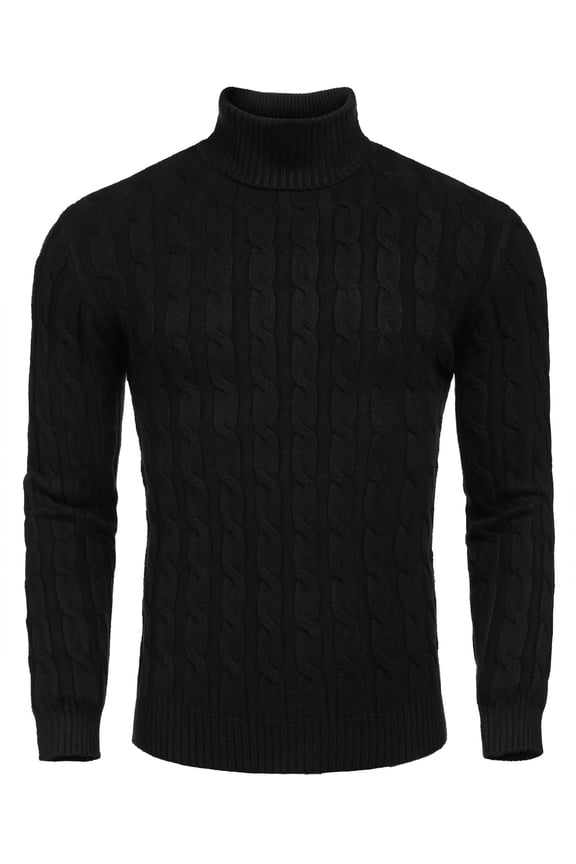 Men's Slim Fit Turtleneck Long Sleeve Sweater Casual Twisted Knitted Pullover Sweaters